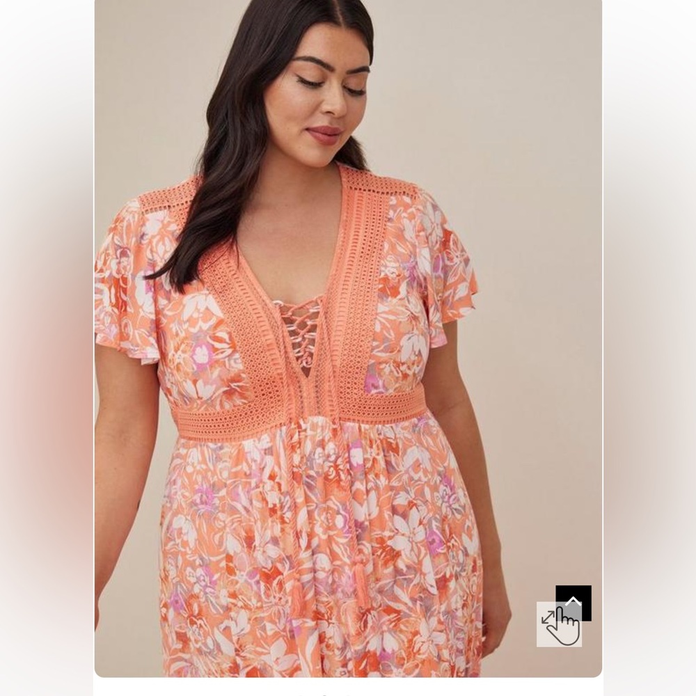 TORRID dress size 1x stunning orange and white floral rayon summer dress 🧡 - Picture 8 of 8